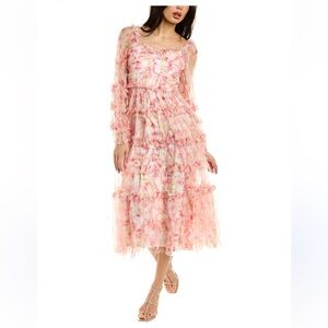 Beulah Sheer Frill Midi Dress In Pink